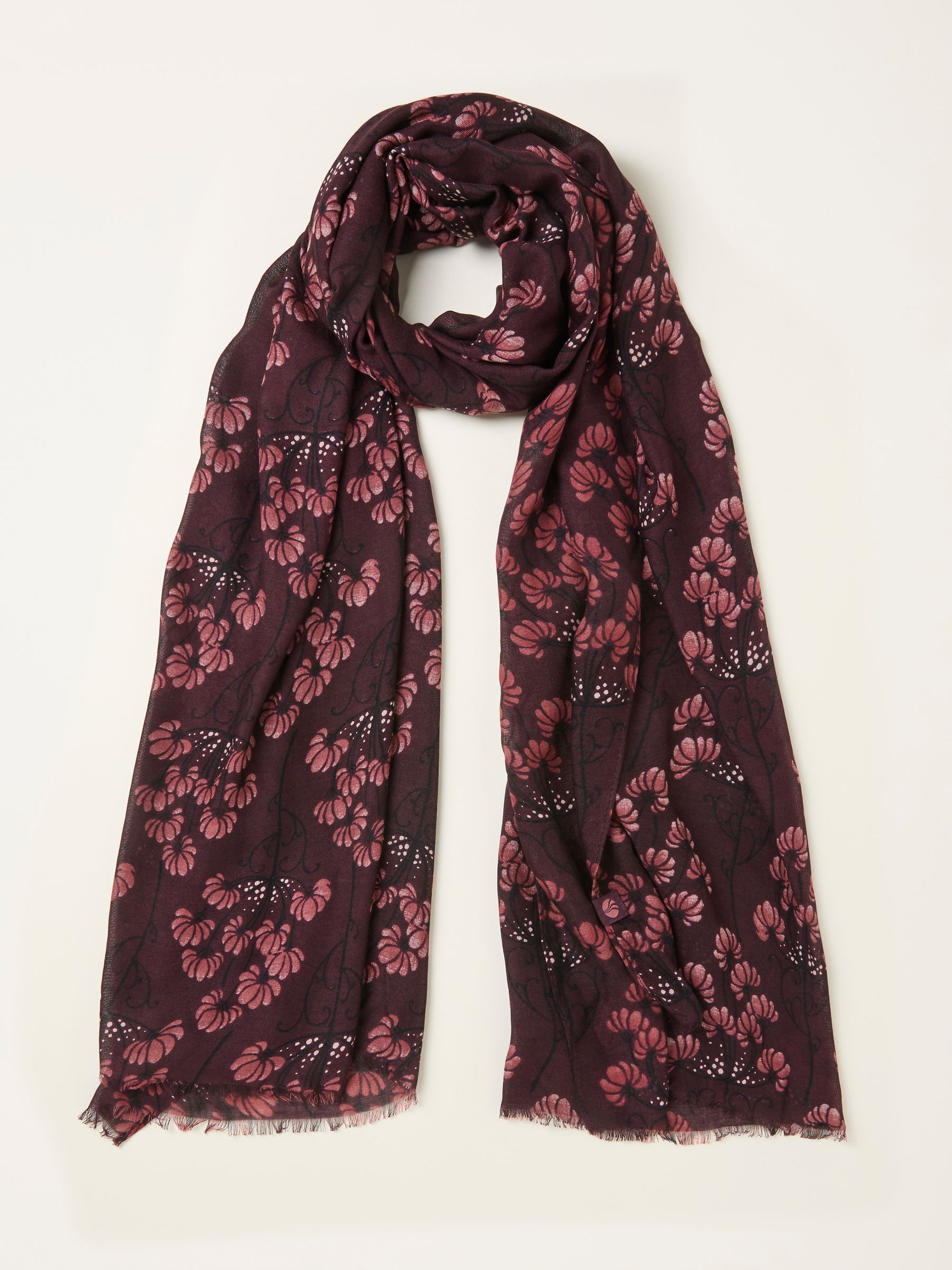 Burgundy Red Meadow Floral Scarf