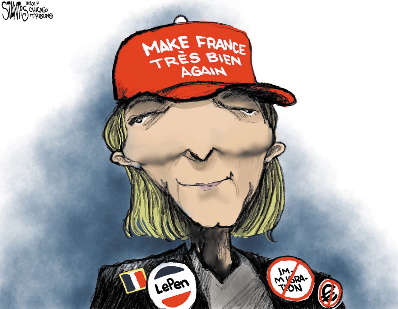 Political Cartoon International Marine Le Pen France anti-immigration Trumpism