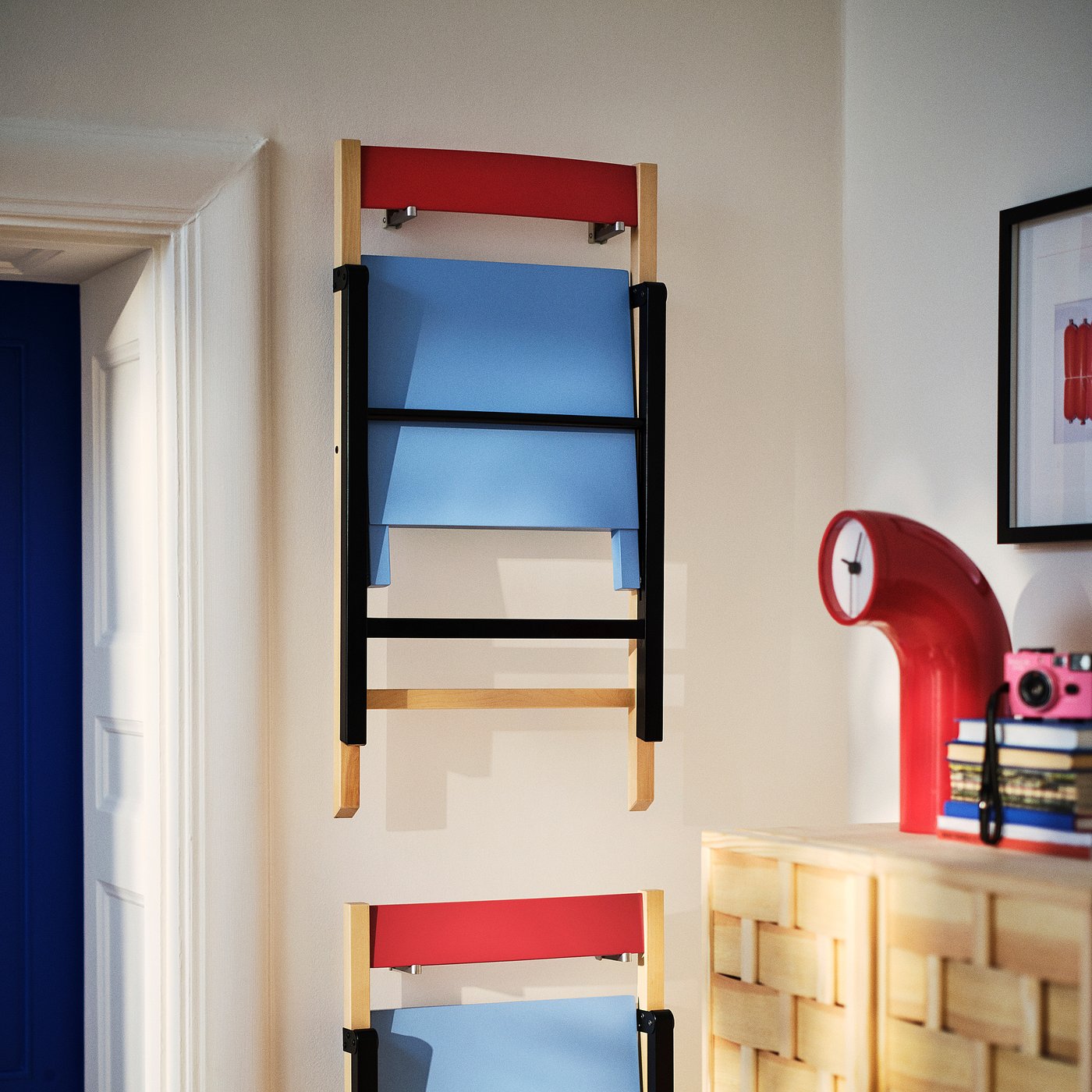 Ikea Ps 2026 Folding Chair - Birch Blue/black Red