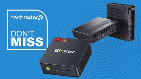 GMKtec and Minisforum Ryzen 7 mini PCs on a blue background next to a TechRadar badge that reads 'Don't Miss'