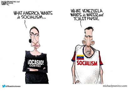 Political Cartoon U.S. Alexandria Ocasio-Cortez America socialism Venezuela