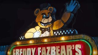 A screenshot from the Five Nights at Freddy's movie teaser showing the pizzeria's logo