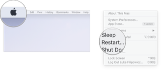 Restart on macOS: Click on the Apple icon in the Menubar and then click Restart,