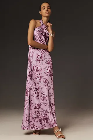 Bhldn Ruby Twist Halter Satin Gown