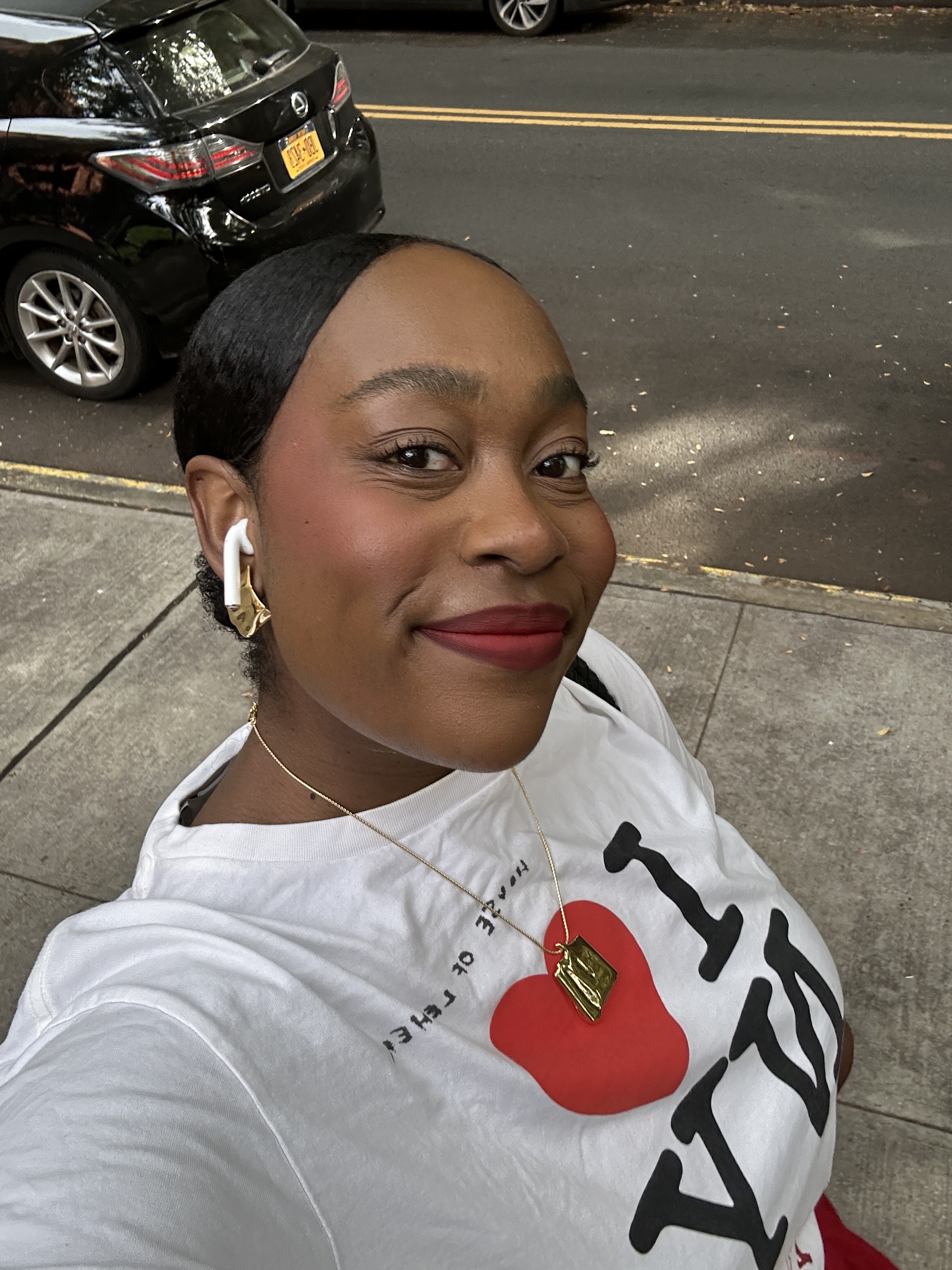 Aniyah Morinia, editor of branded content, wears Maed lipstick.