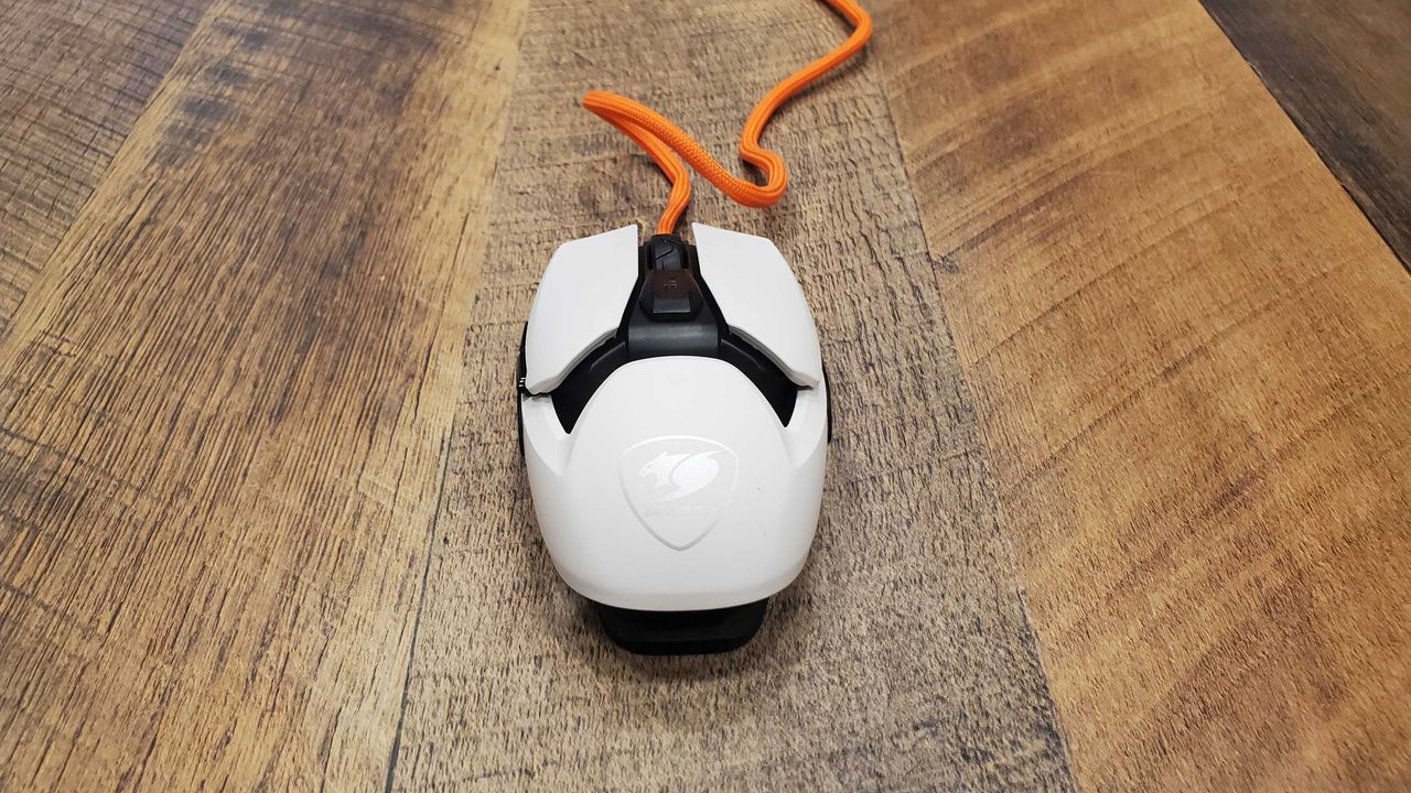 white gaming mouse back view