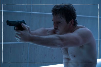 Terminal List based on true story as the Amazon Prime Video hit streams. Picture shows Chris Pratt pointing a gun