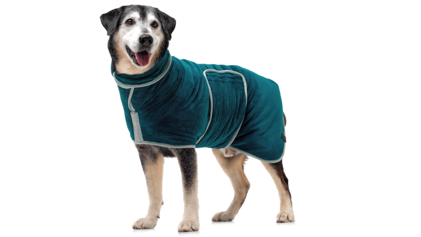 Lucky Paws teal dog drying coat