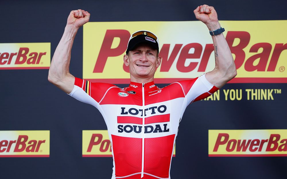 Andre Greipel on the stage 2 podium.