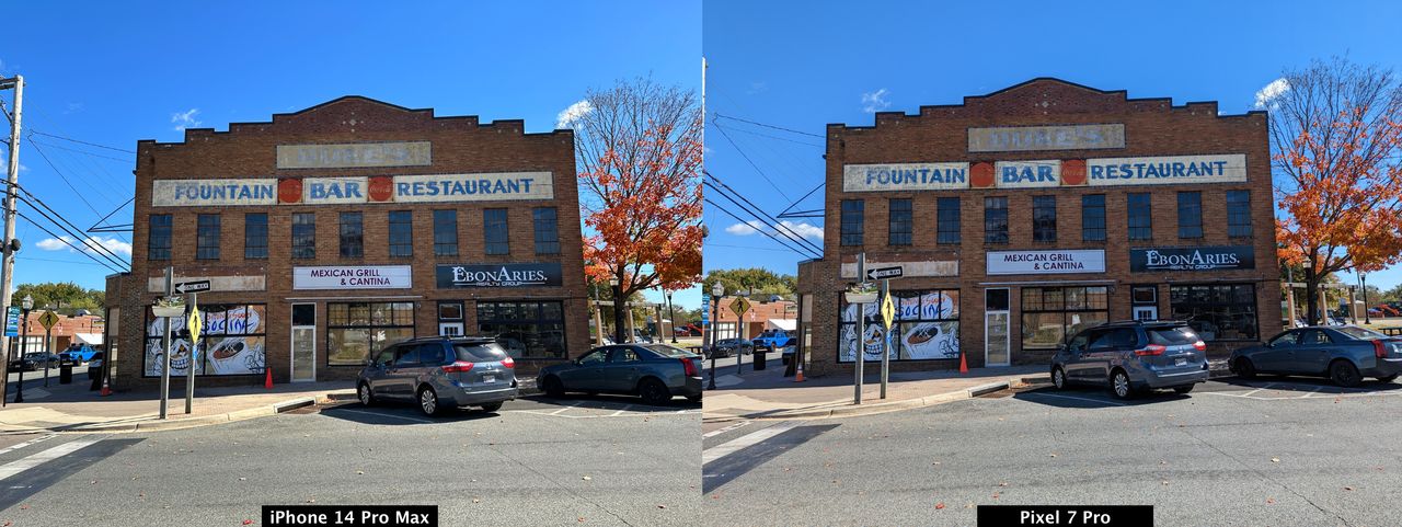 iPhone 14 Pro Max vs Pixel 7 Pro - front of old cantina building