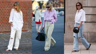 influencers show how to style wide-leg jeans with a shirt