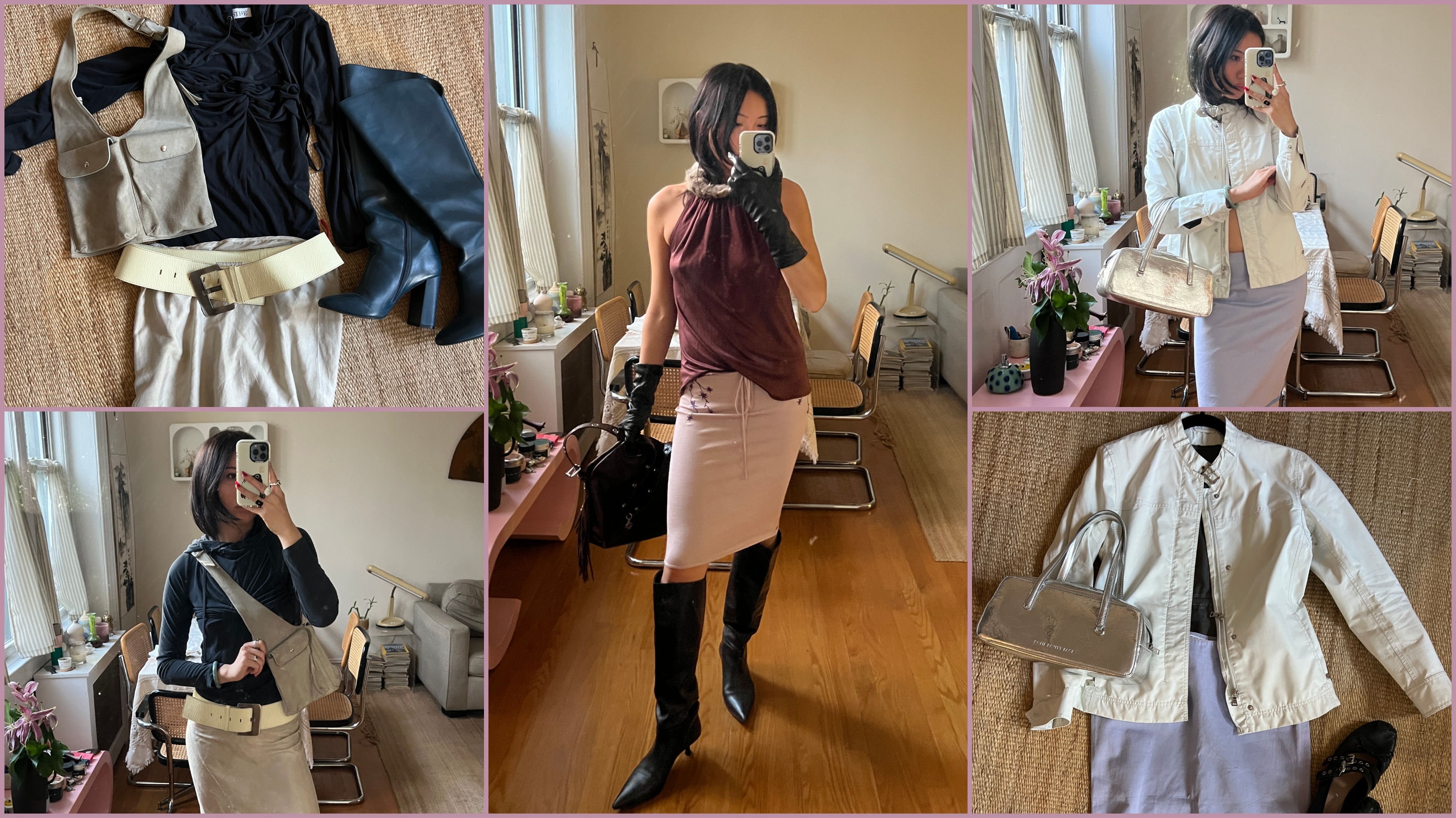 a collage of Vivian Li wearing pre-planned outfits