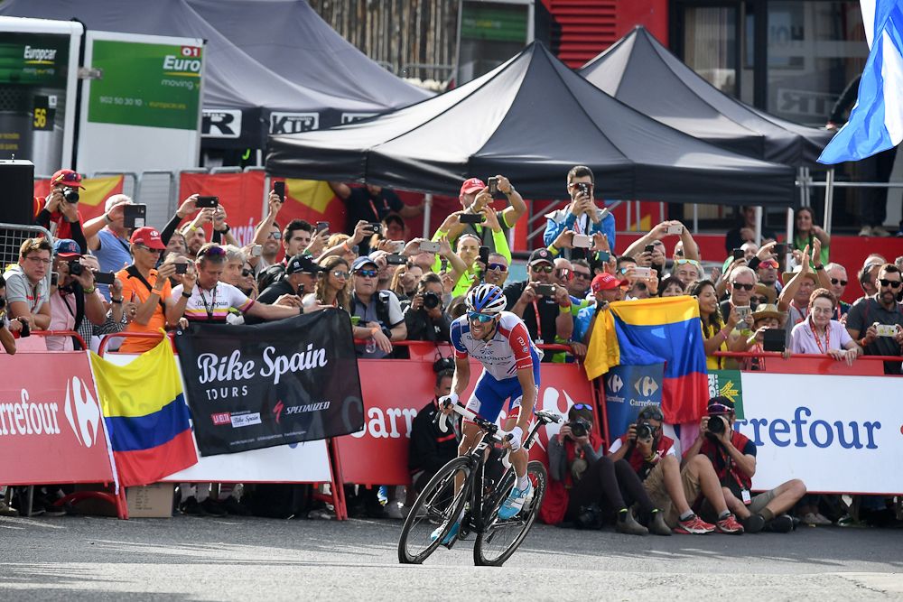 Thibaut Pinot rides to victory atop Coll de la Rabassa during stage 19 of the 2018 Vuelta a Espana