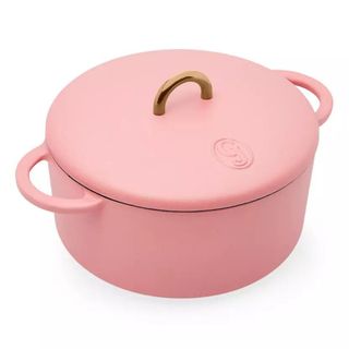 pink dutch baby oven on a white background