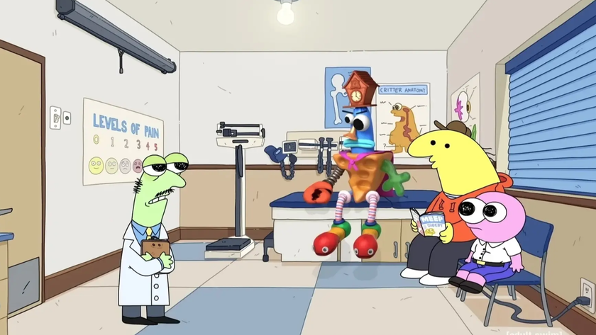 Silly Samuel is taken to see the doctor by Charlie and Pim in &quot;Smiling Friends&quot; season 3