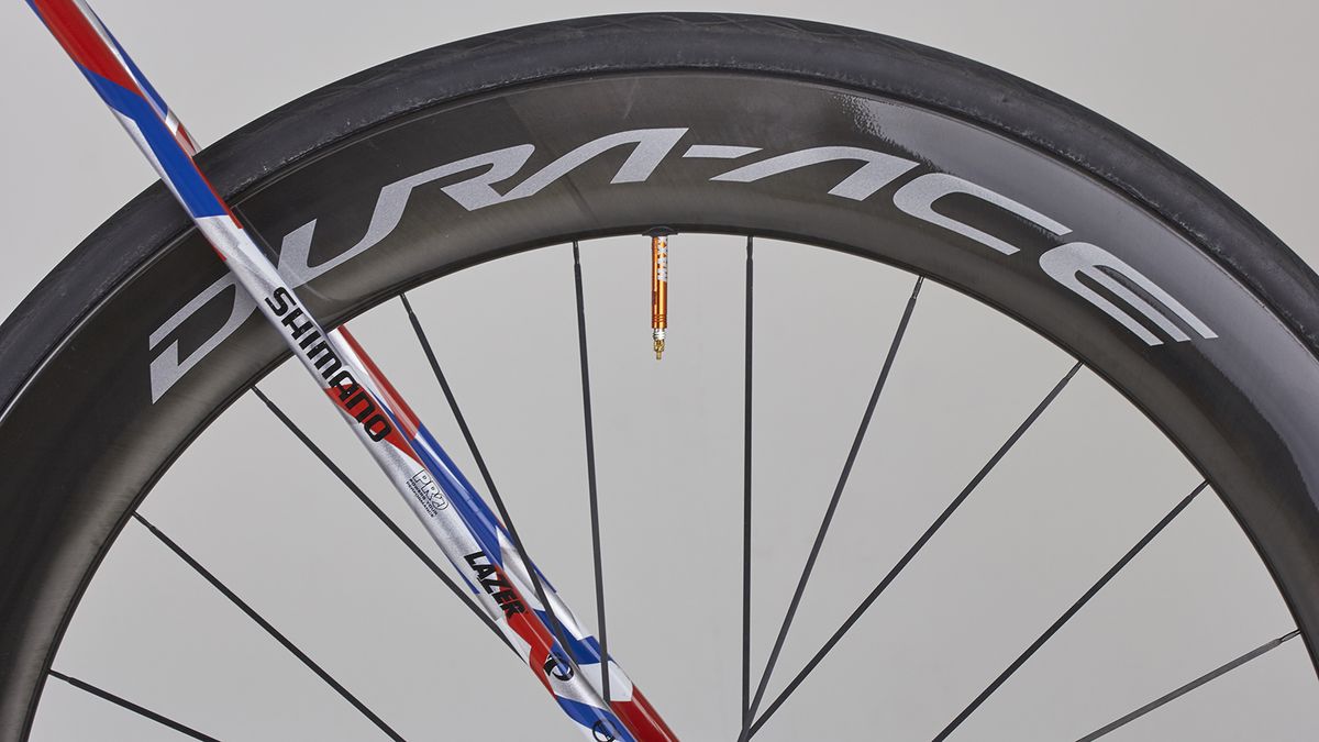 Shimano Dura-Ace wheels are paired with Maxxis tubular tyres