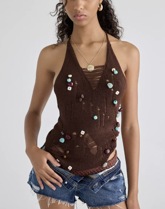 Urban Outfitters, Cora Embellished Knit Open-Back Halter Top (Was $69)