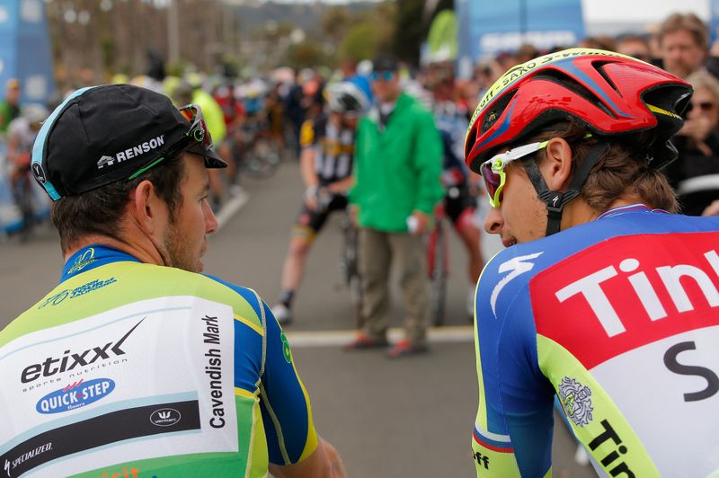 Mark Cavendish and Peter Sagan on the start line