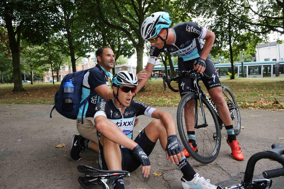 Matteo Trentin feels the effort of his stage win