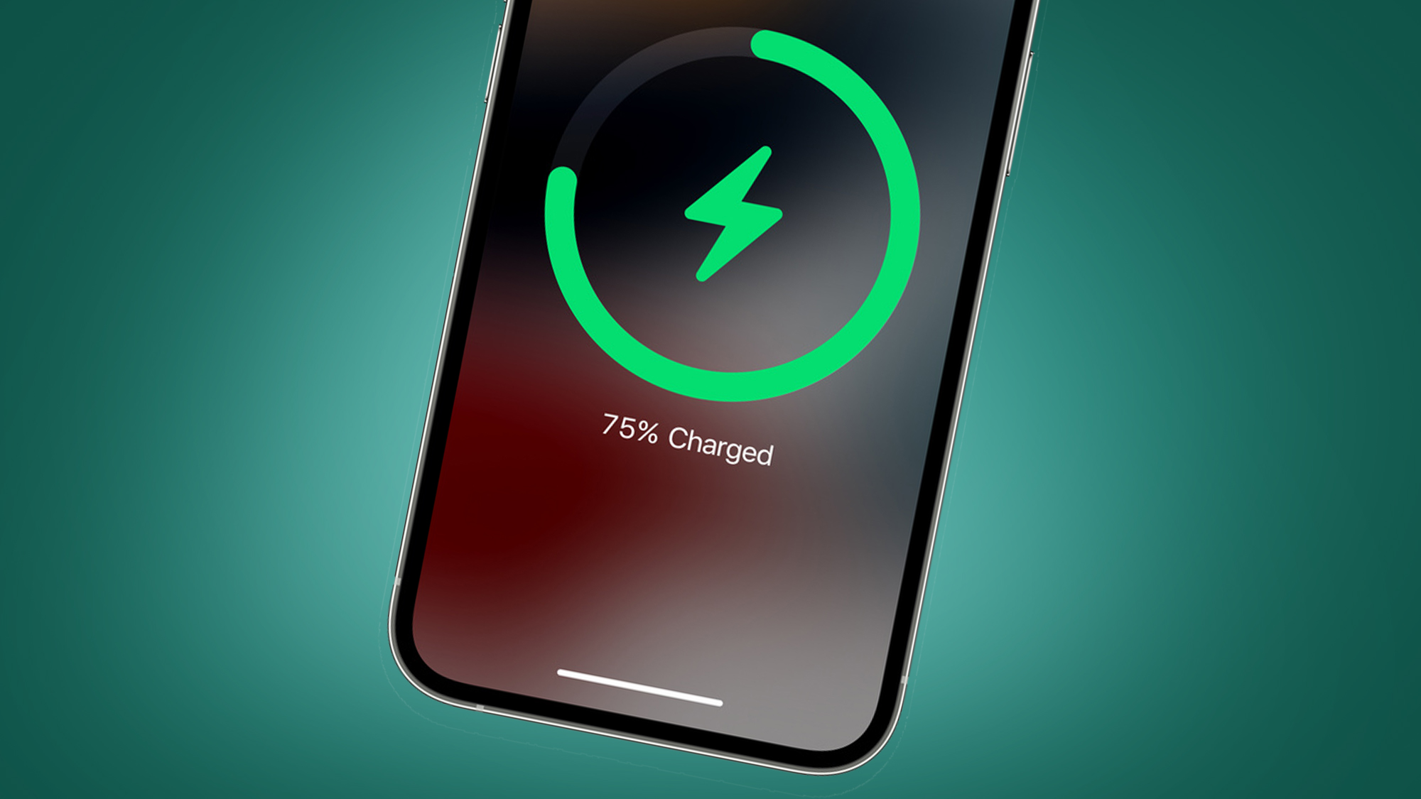 The Apple iPhone 14 charging on a green background