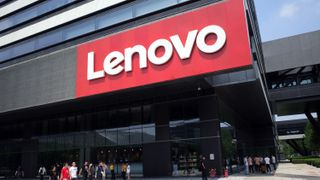 Lenovo office in China with big company logo on front
