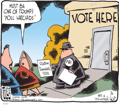 Political cartoon U.S. 2016 election poll watchers FBI