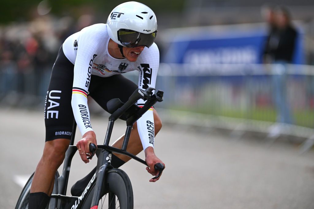 HASSELT BELGIUM SEPTEMBER 11 Nils Politt of Team Germany sprints during the 30th UEC Road Cycling European Championships 2024 Mens Elite Individual Time Trial a 313km from HeusdenZolder to Hasselt UCIWT on September 11 2024 in Hasselt Belgium Photo by Luc ClaessenGetty Images