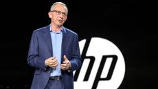 Former HP chief executive and PayPal CEO Enrique Lores pictured during a keynote presentation at CES 2023 in Las Vegas, Nevada.
