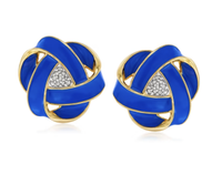 .10 ct. t.w. Diamond and Blue Enamel Love Knot Earrings in 18kt Gold Over Sterling, $100 | Ross Simons