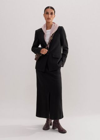 Wool-Blend Travel Tailoring Midi Skirt + Blazer Co-Ord