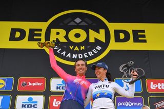 Alberto Bettiol (EF Education First) and Marta Bastianelli (Virtu) celebrates winning men's and women's Tour of Flanders