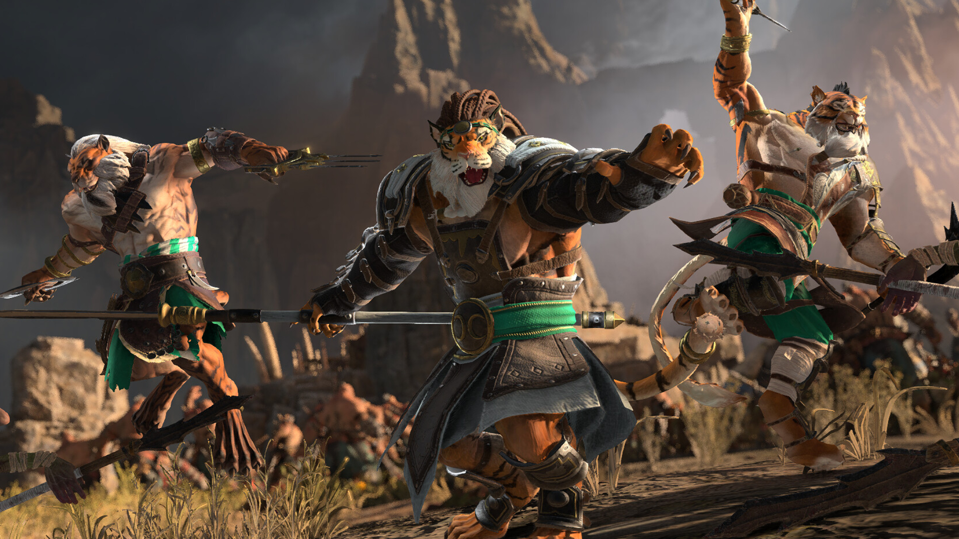 A trio of Tiger Warriors in Total War: Warhammer 3.