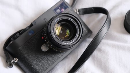 Leica M11-P digital camera on a white cloth 