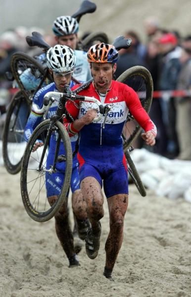 Dutch legend Richard Groenendaal in the Gazet van Antwerpen trophy cyclocross race in Niel, 2004.