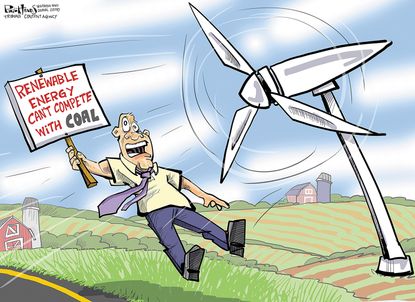 Political Cartoon Renewable Energy Wind Mill Coal Industry