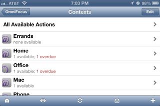 OmniFocus for iPhone contexts menu