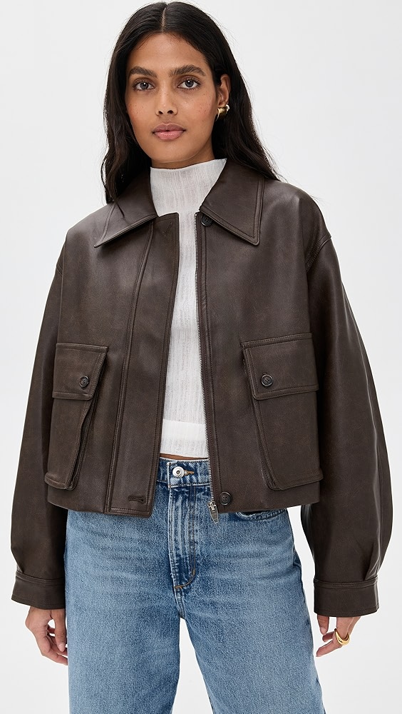 Pixie Market Brown Patch Pocket Faux Leather Jacket