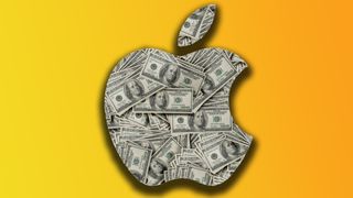 Apple logo with US dollar bills