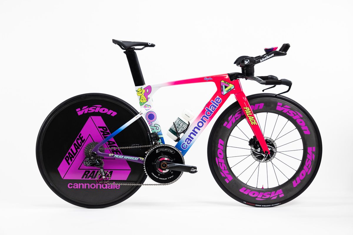 The Cannondale time trial bike used by EF, complete with Palace design