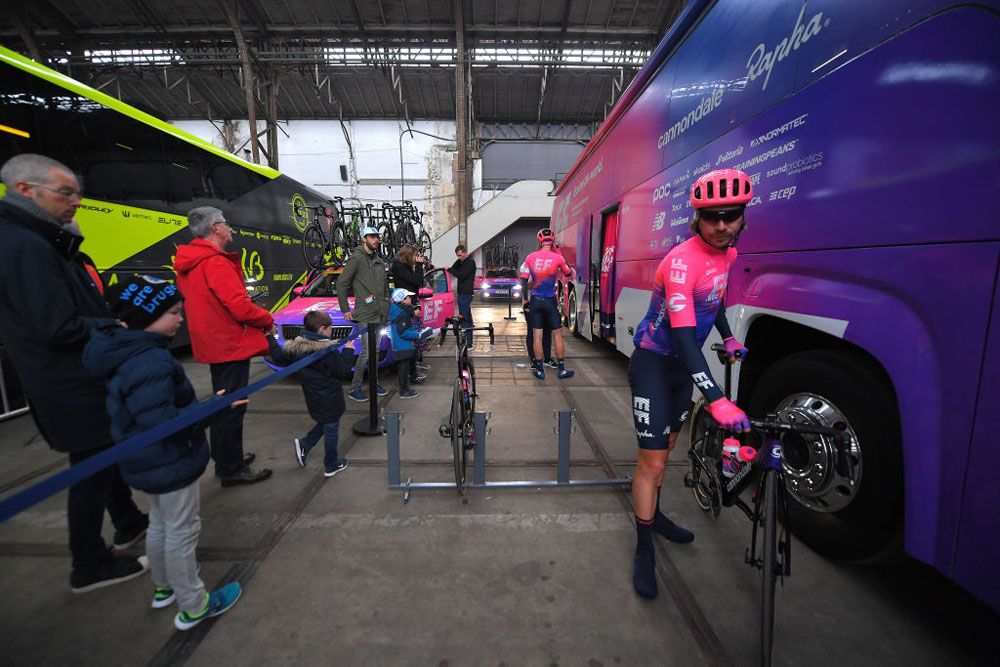 Mitch Docker heads for the sign-in at Omloop Het Nieuwsblad