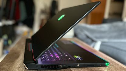 MSI Raider GE78 gaming laptop half closed
