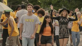 (L-R) Benito Skinner as Benny, Wally Baram as Carmen and Maddie Phillips as Gigi in Overcompensating