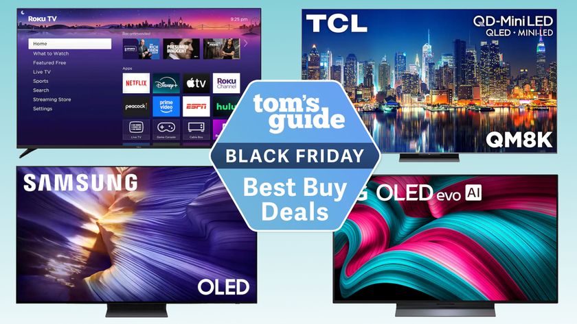 Four TVs from LG, Roku, Samsung and TCL arranged into quadrants 