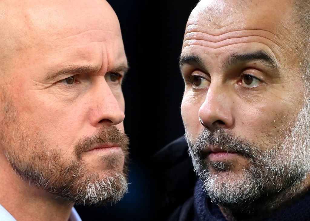 Managers of Manchester United and Manchester City, respectively, Erik ten Hag and Pep Guardiola