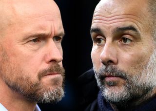 Managers of Manchester United and Manchester City, respectively, Erik ten Hag and Pep Guardiola