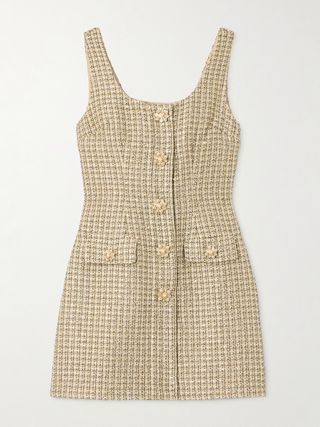Vestido curto bouclé-tweed metálico xadrez com lantejoulas