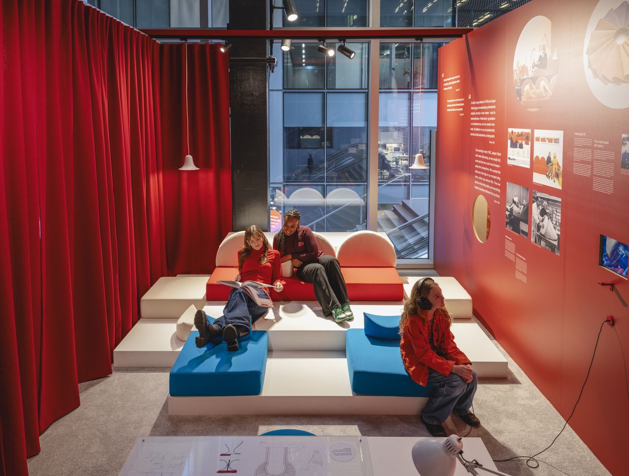 Red and blue exhibition spaces