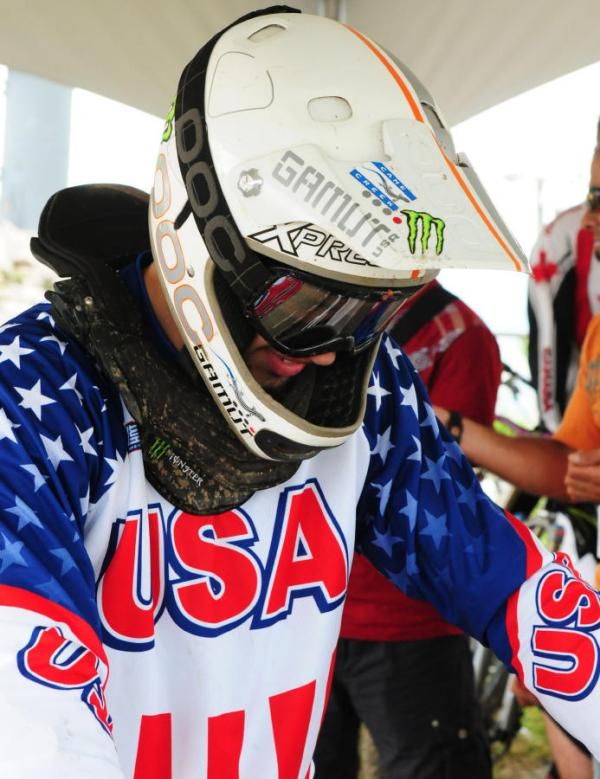 An American rider gets ready in the start house.