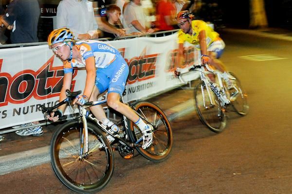 Cameron Meyer working hard to break Graeme Brown.