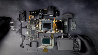 A Canon EOS R5 Mark II taken to pieces